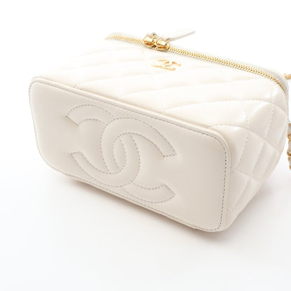 マトラッセ バニティバッグ 2WAY チェーンショルダーバッグ レザー ホワイト ゴールド金具 シャネル バッグ CHANEL