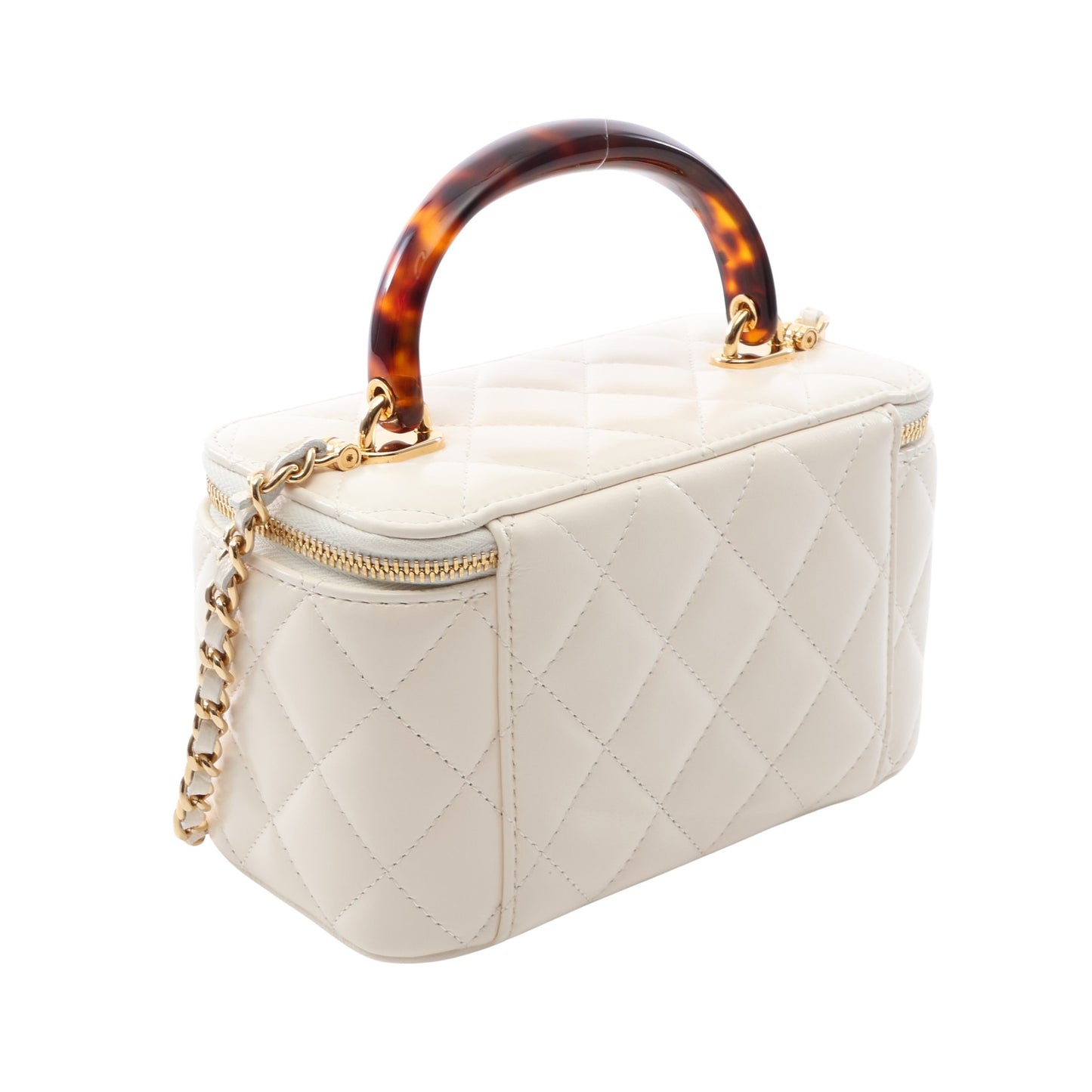 マトラッセ バニティバッグ 2WAY チェーンショルダーバッグ レザー ホワイト ゴールド金具 シャネル バッグ CHANEL