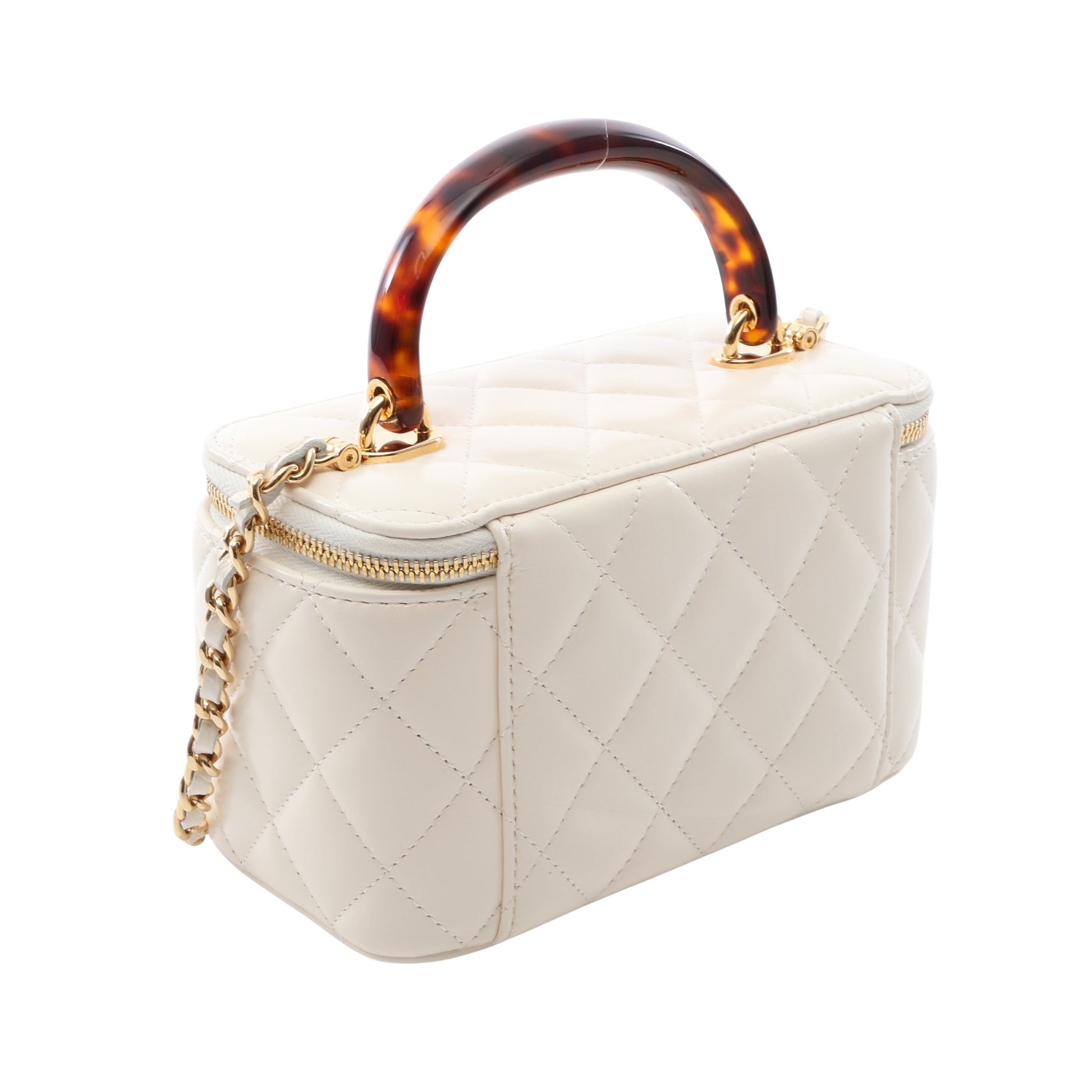 マトラッセ バニティバッグ 2WAY チェーンショルダーバッグ レザー ホワイト ゴールド金具 シャネル バッグ CHANEL