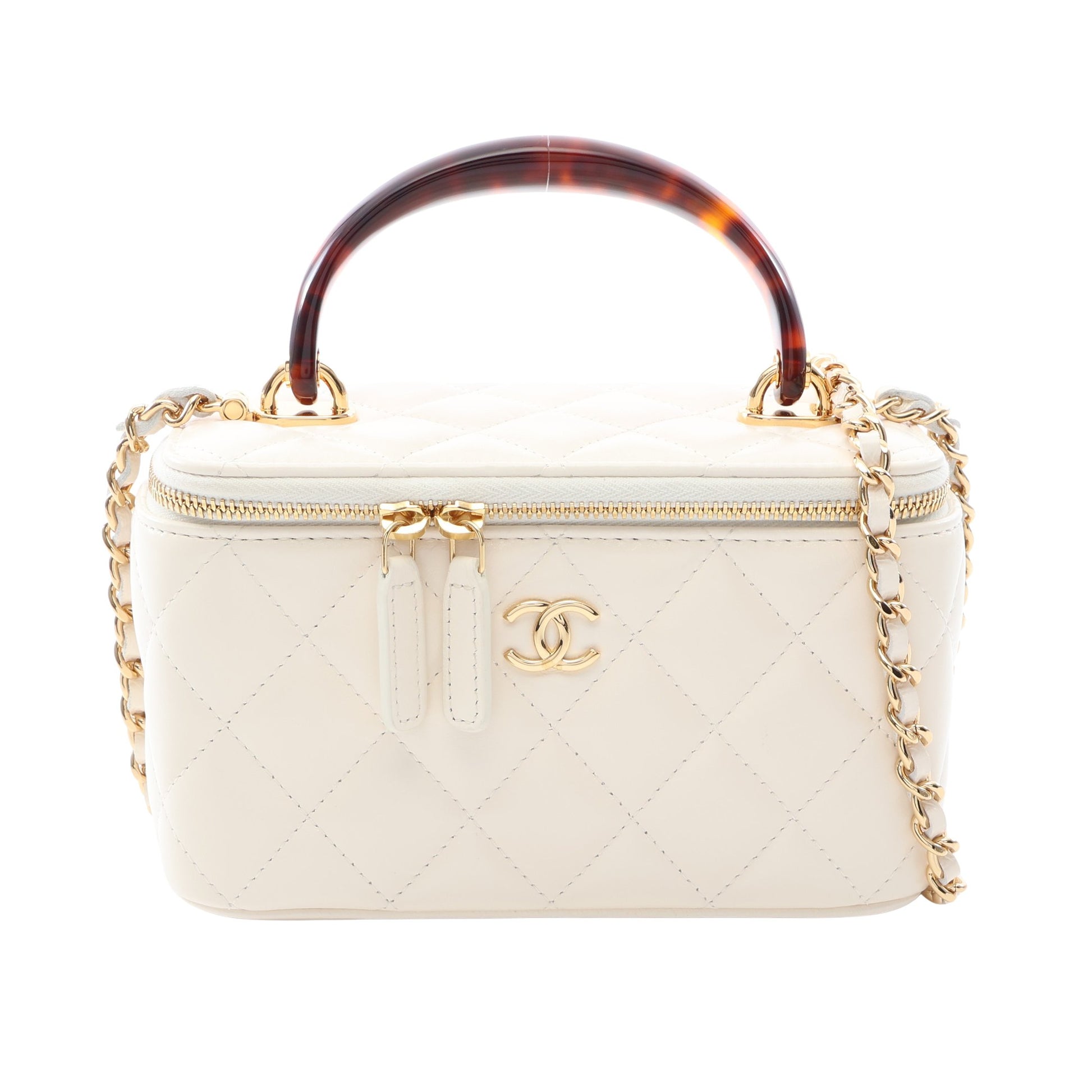 マトラッセ バニティバッグ 2WAY チェーンショルダーバッグ レザー ホワイト ゴールド金具 シャネル バッグ CHANEL