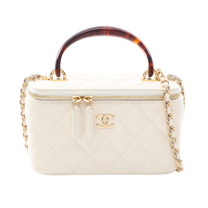 マトラッセ バニティバッグ 2WAY チェーンショルダーバッグ レザー ホワイト ゴールド金具 シャネル バッグ CHANEL