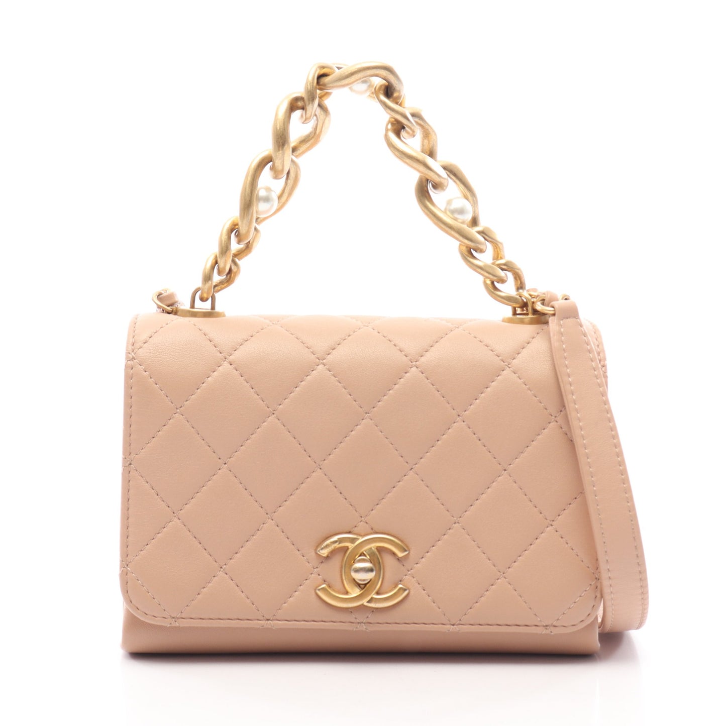 ミニマトラッセ アンティークゴールド金具 2WAY チェーンショルダーバッグ ラムスキン ベージュ シャネル バッグ CHANEL