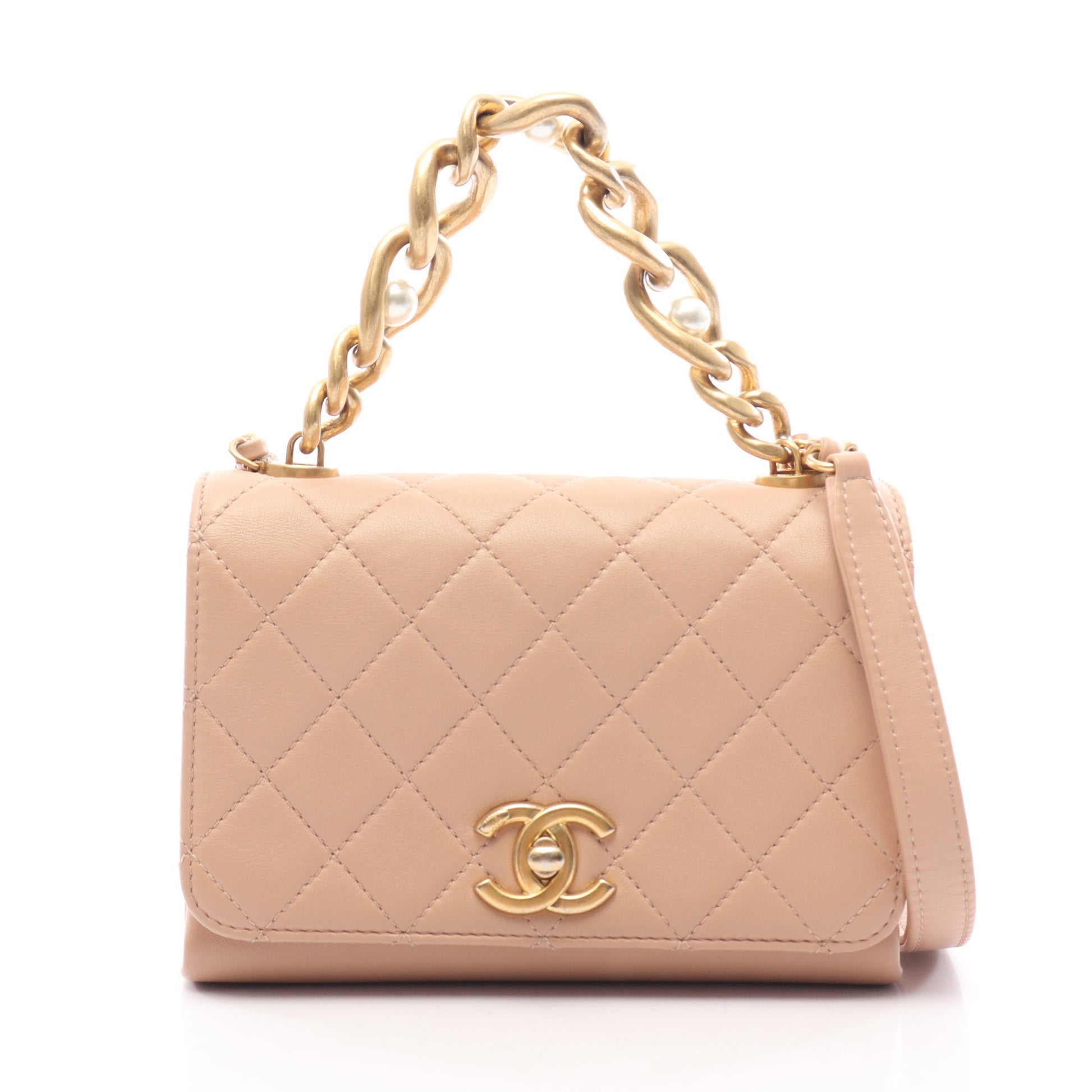 ミニマトラッセ アンティークゴールド金具 2WAY チェーンショルダーバッグ ラムスキン ベージュ シャネル バッグ CHANEL