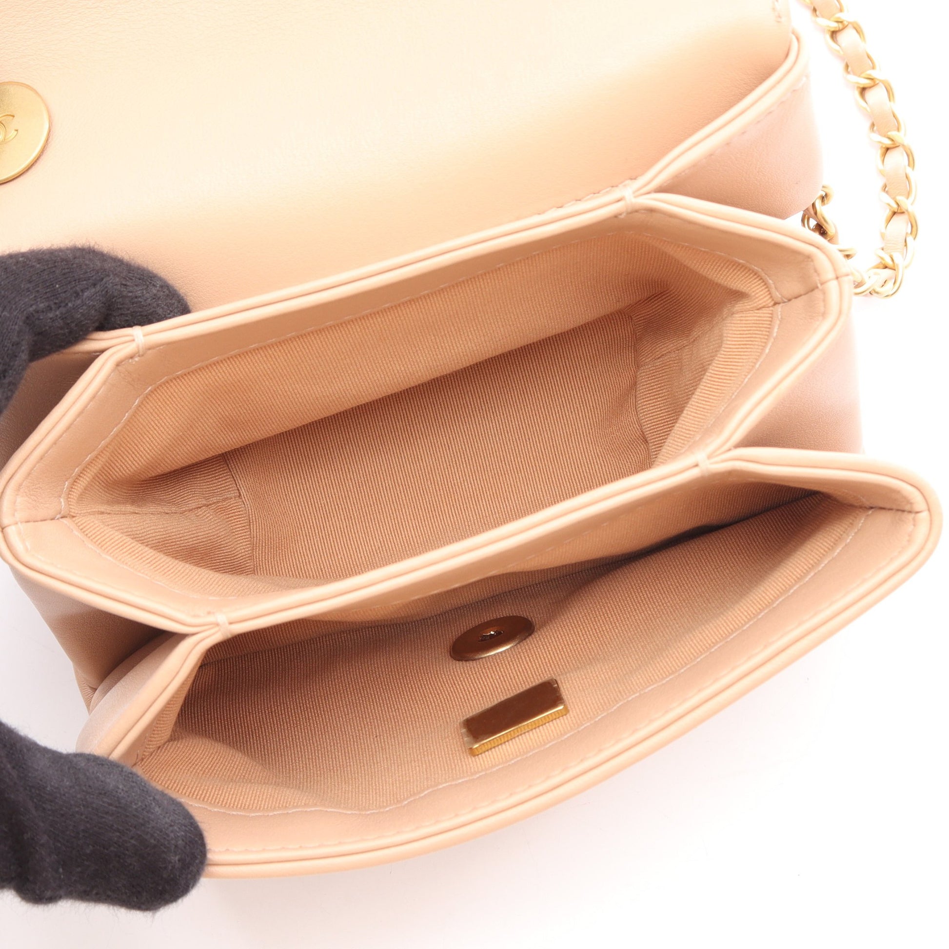 ミニマトラッセ アンティークゴールド金具 2WAY チェーンショルダーバッグ ラムスキン ベージュ シャネル バッグ CHANEL