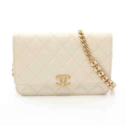 マトラッセ ショルダーウォレット キャビアスキン アイボリー ゴールド金具 シャネル バッグ CHANEL