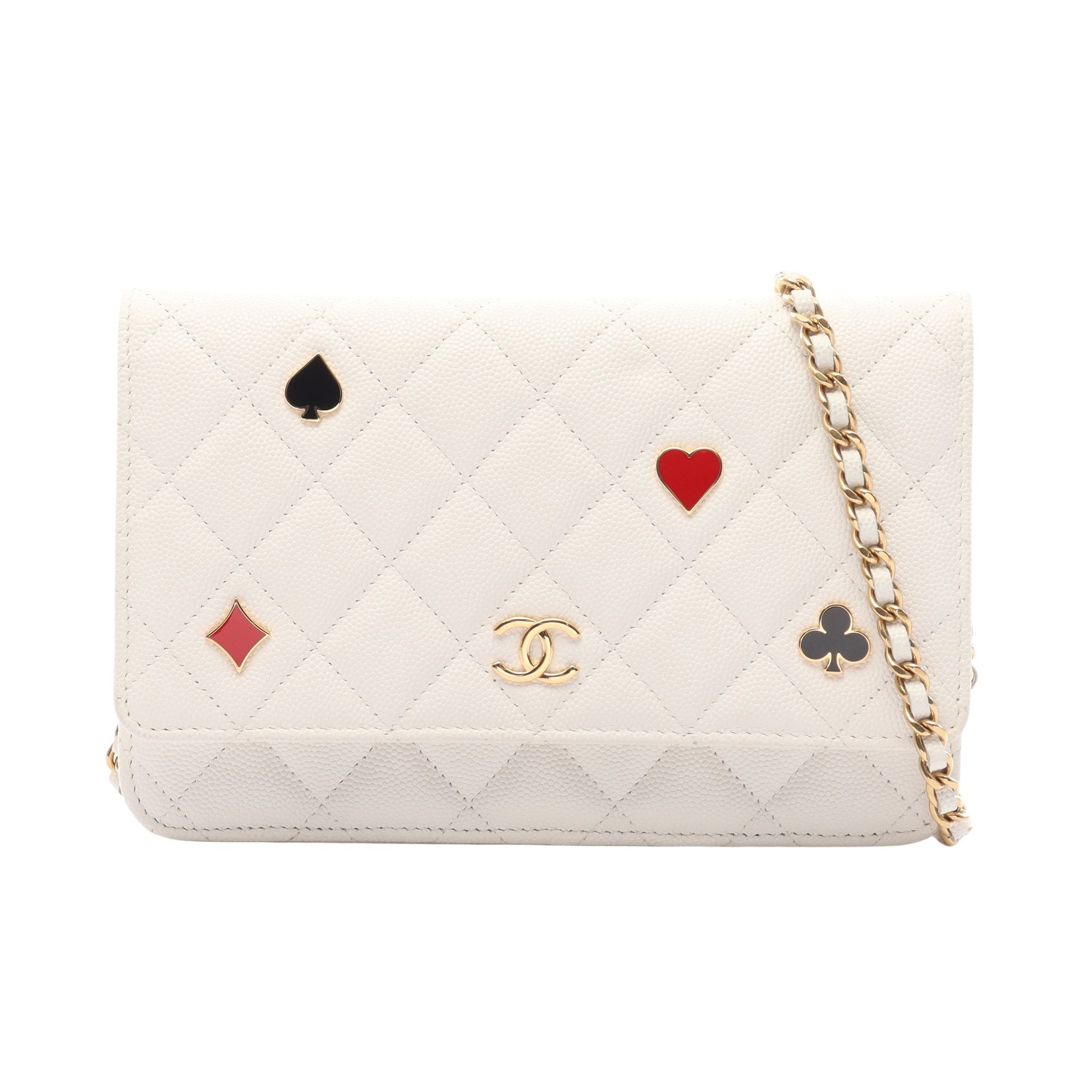 マトラッセ トランプ チェーンショルダーバッグ キャビアスキン ホワイト ゴールド金具 シャネル バッグ CHANEL