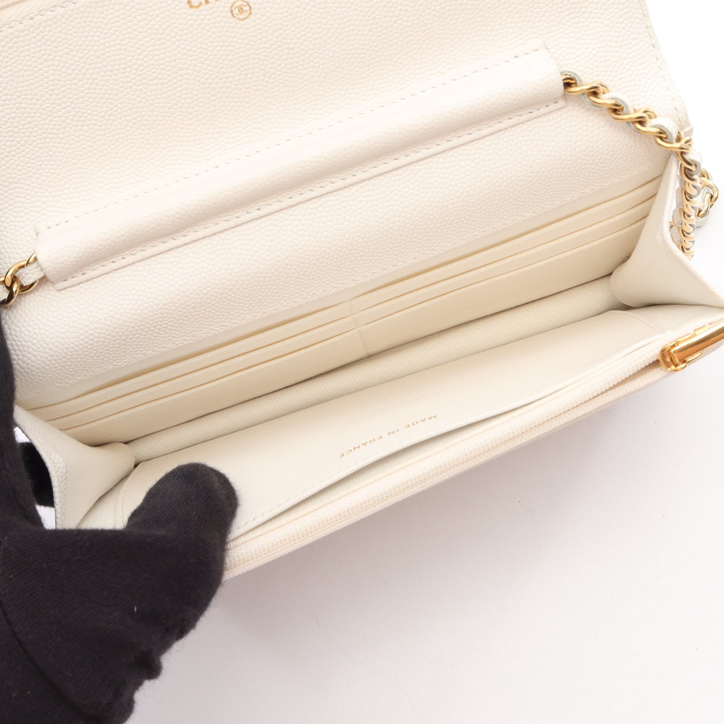 マトラッセ トランプ チェーンショルダーバッグ キャビアスキン ホワイト ゴールド金具 シャネル バッグ CHANEL