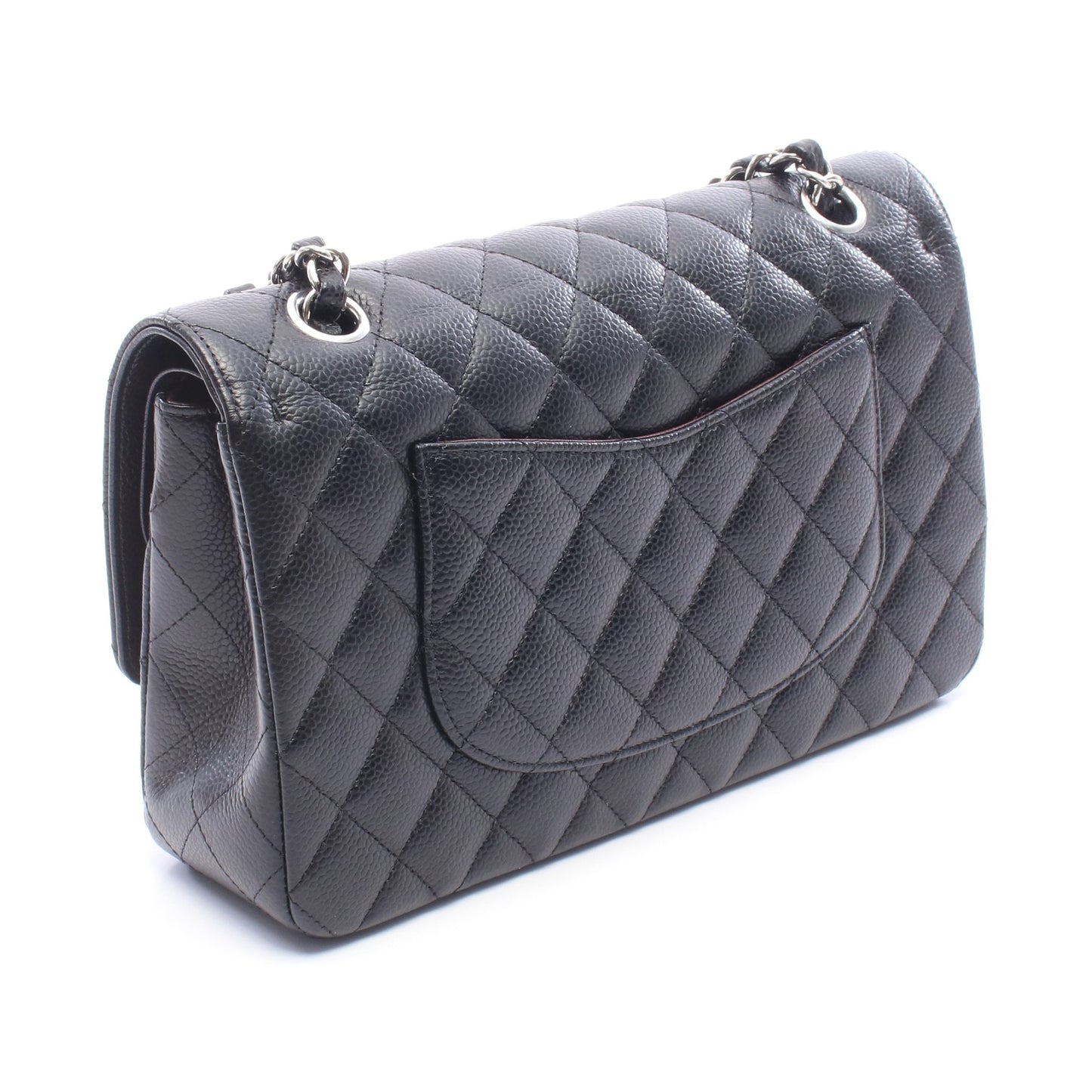 マトラッセ Wフラップ Wチェーンショルダーバッグ キャビアスキン ブラック シルバー金具 シャネル バッグ CHANEL