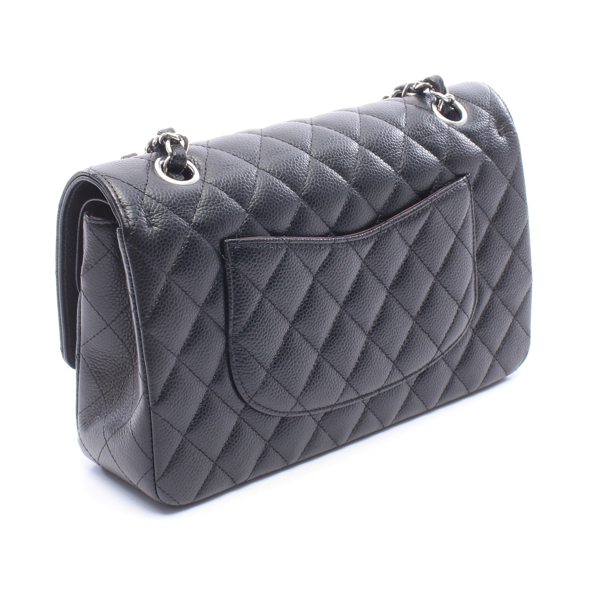マトラッセ Wフラップ Wチェーンショルダーバッグ キャビアスキン ブラック シルバー金具 シャネル バッグ CHANEL