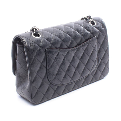 マトラッセ Wフラップ Wチェーンショルダーバッグ キャビアスキン ブラック シルバー金具 シャネル バッグ CHANEL