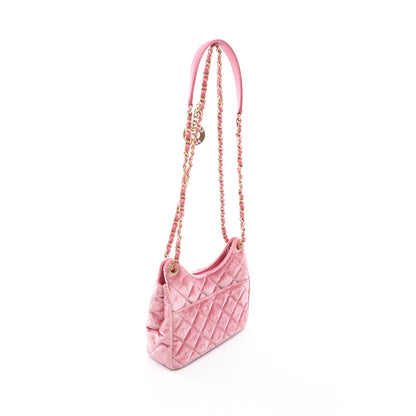 マトラッセ スモールホーボーバック チェーンショルダーバッグ ベロア レザー ピンク ゴールド金具 シャネル バッグ CHANEL