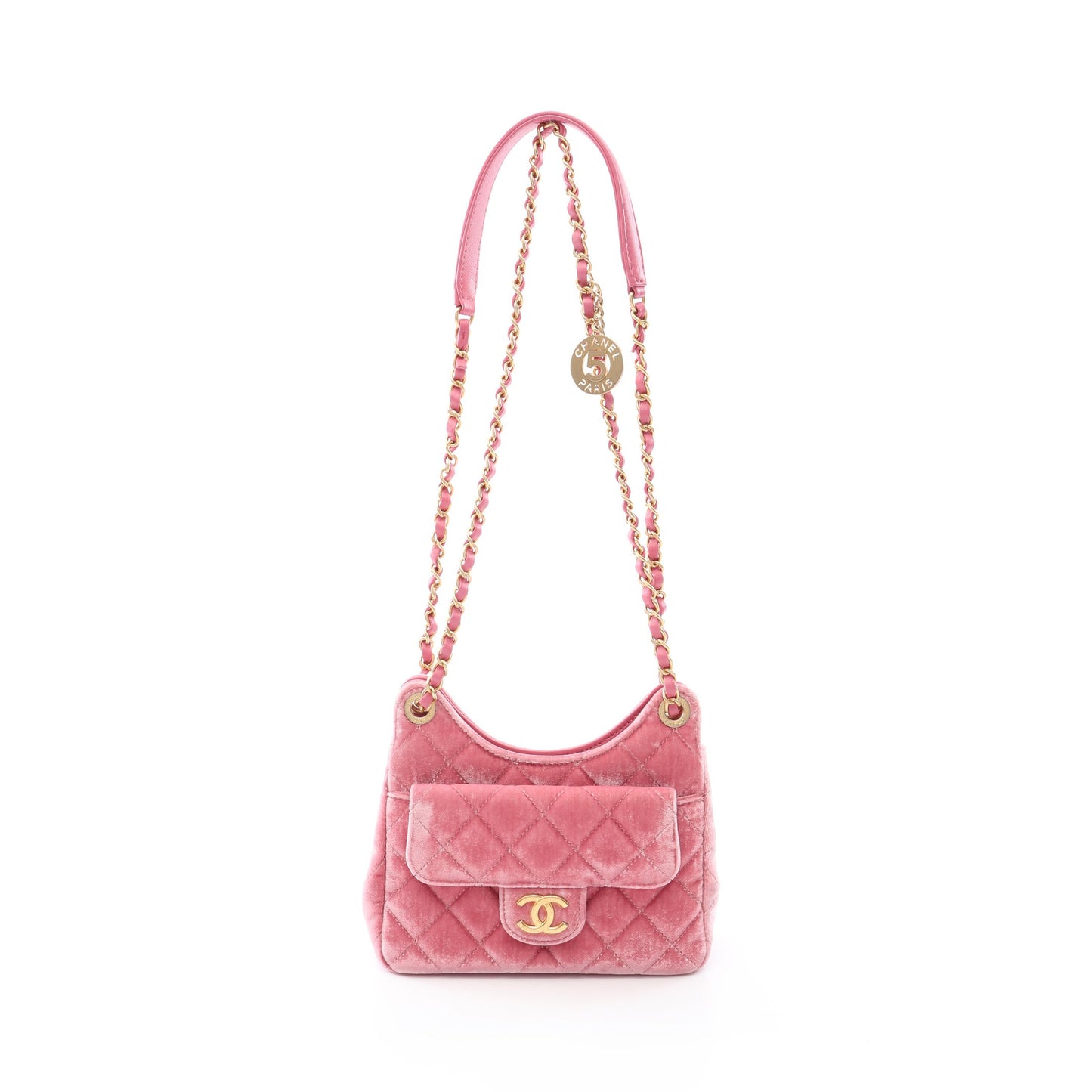 マトラッセ スモールホーボーバック チェーンショルダーバッグ ベロア レザー ピンク ゴールド金具 シャネル バッグ CHANEL