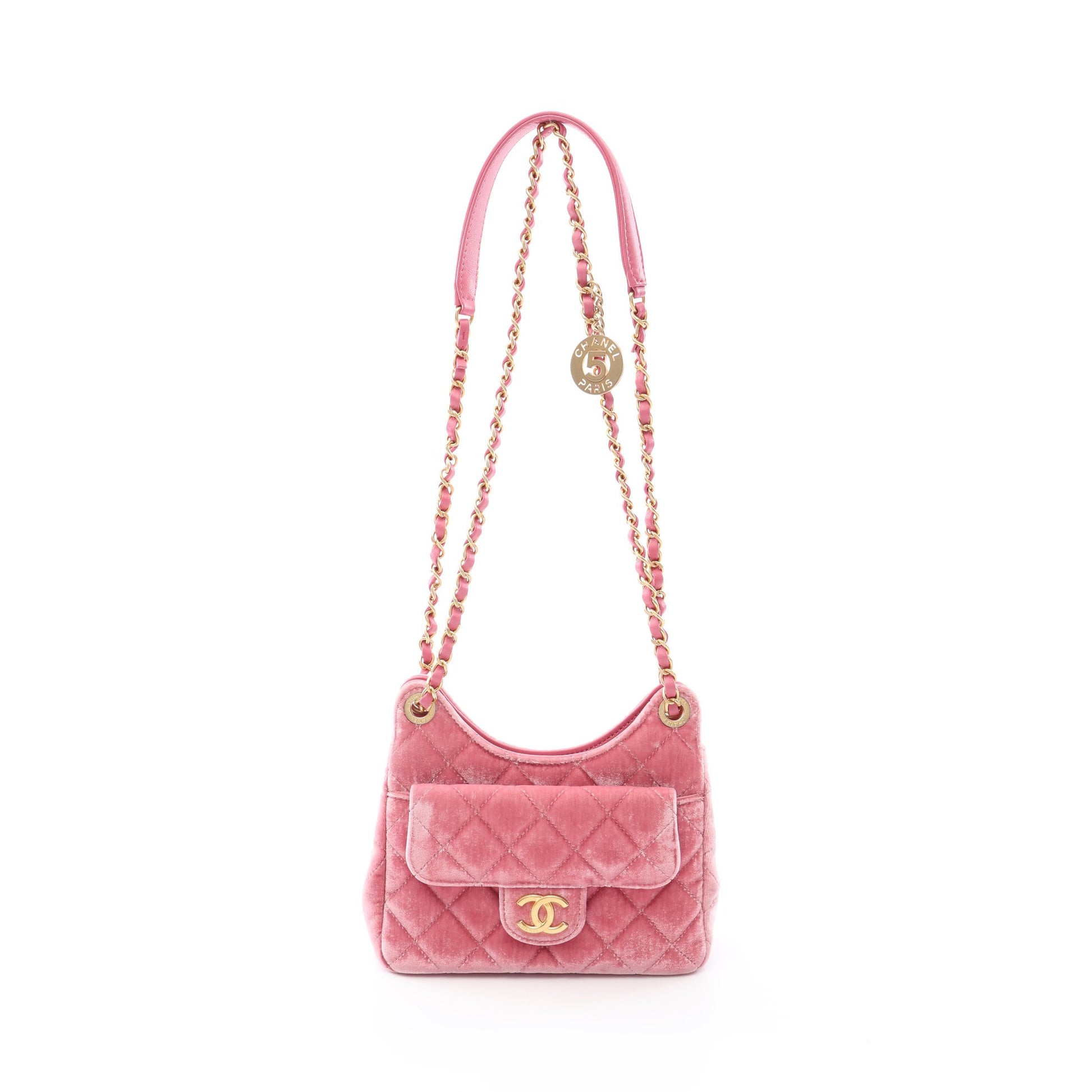 マトラッセ スモールホーボーバック チェーンショルダーバッグ ベロア レザー ピンク ゴールド金具 シャネル バッグ CHANEL