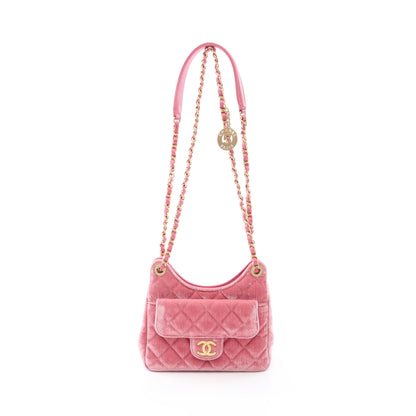 マトラッセ スモールホーボーバック チェーンショルダーバッグ ベロア レザー ピンク ゴールド金具 シャネル バッグ CHANEL