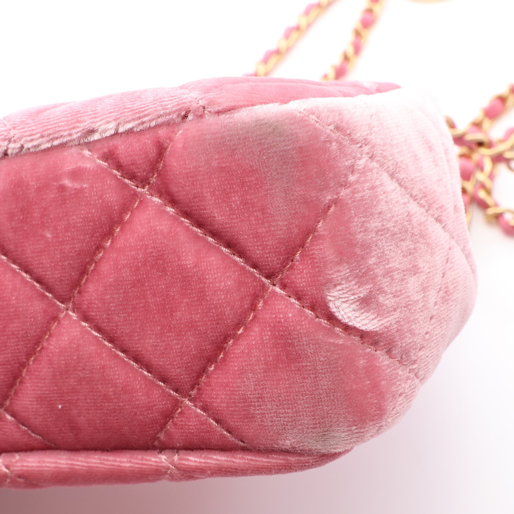 マトラッセ スモールホーボーバック チェーンショルダーバッグ ベロア レザー ピンク ゴールド金具 シャネル バッグ CHANEL