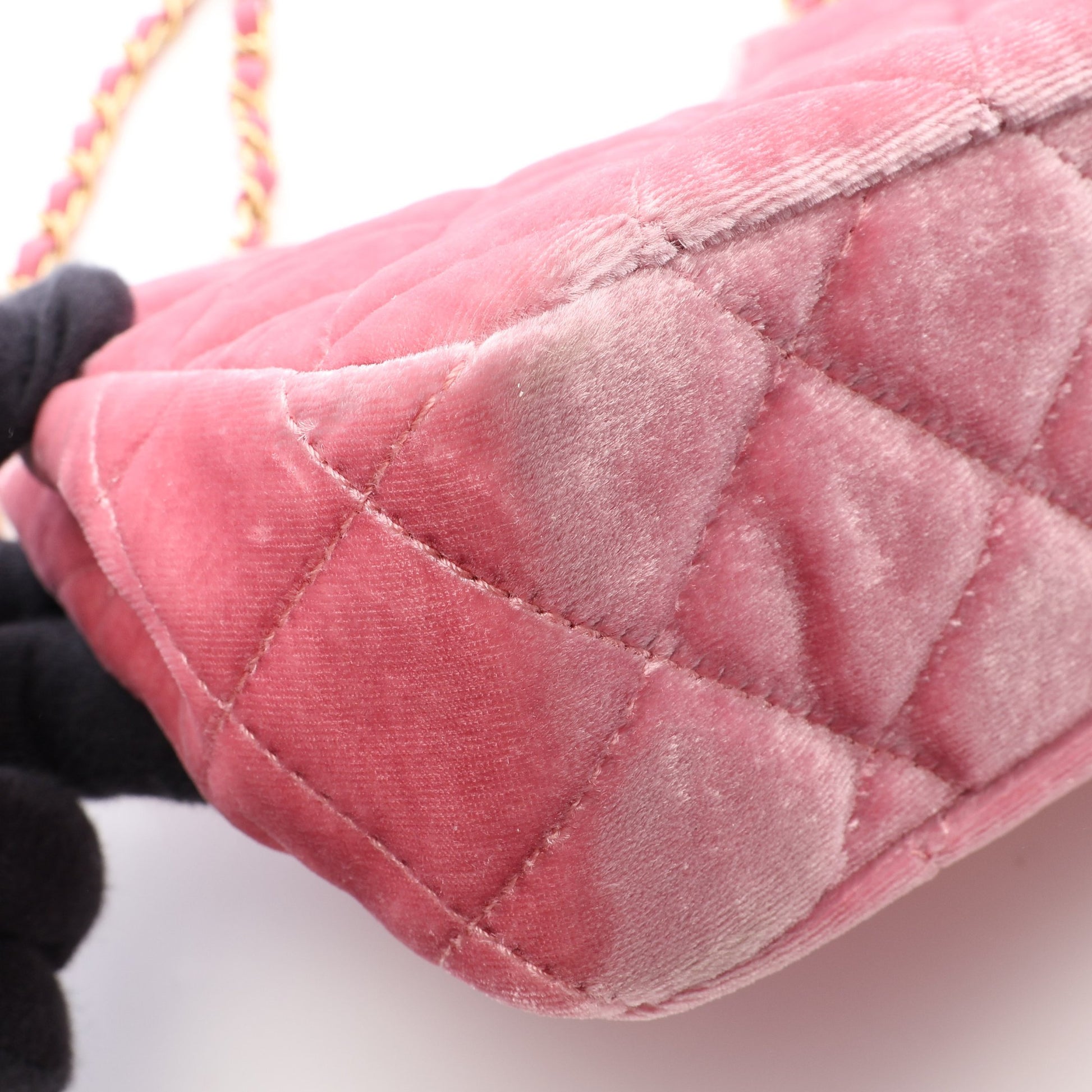 マトラッセ スモールホーボーバック チェーンショルダーバッグ ベロア レザー ピンク ゴールド金具 シャネル バッグ CHANEL