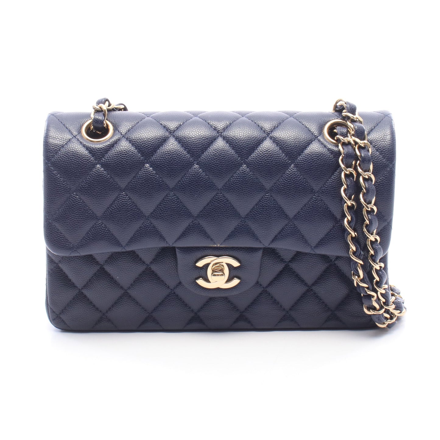 マトラッセ Wフラップ Wチェーンショルダーバッグ キャビアスキン ネイビー ゴールド金具 シャネル バッグ CHANEL