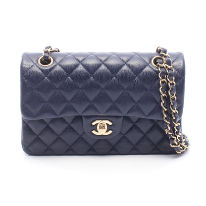 マトラッセ Wフラップ Wチェーンショルダーバッグ キャビアスキン ネイビー ゴールド金具 シャネル バッグ CHANEL