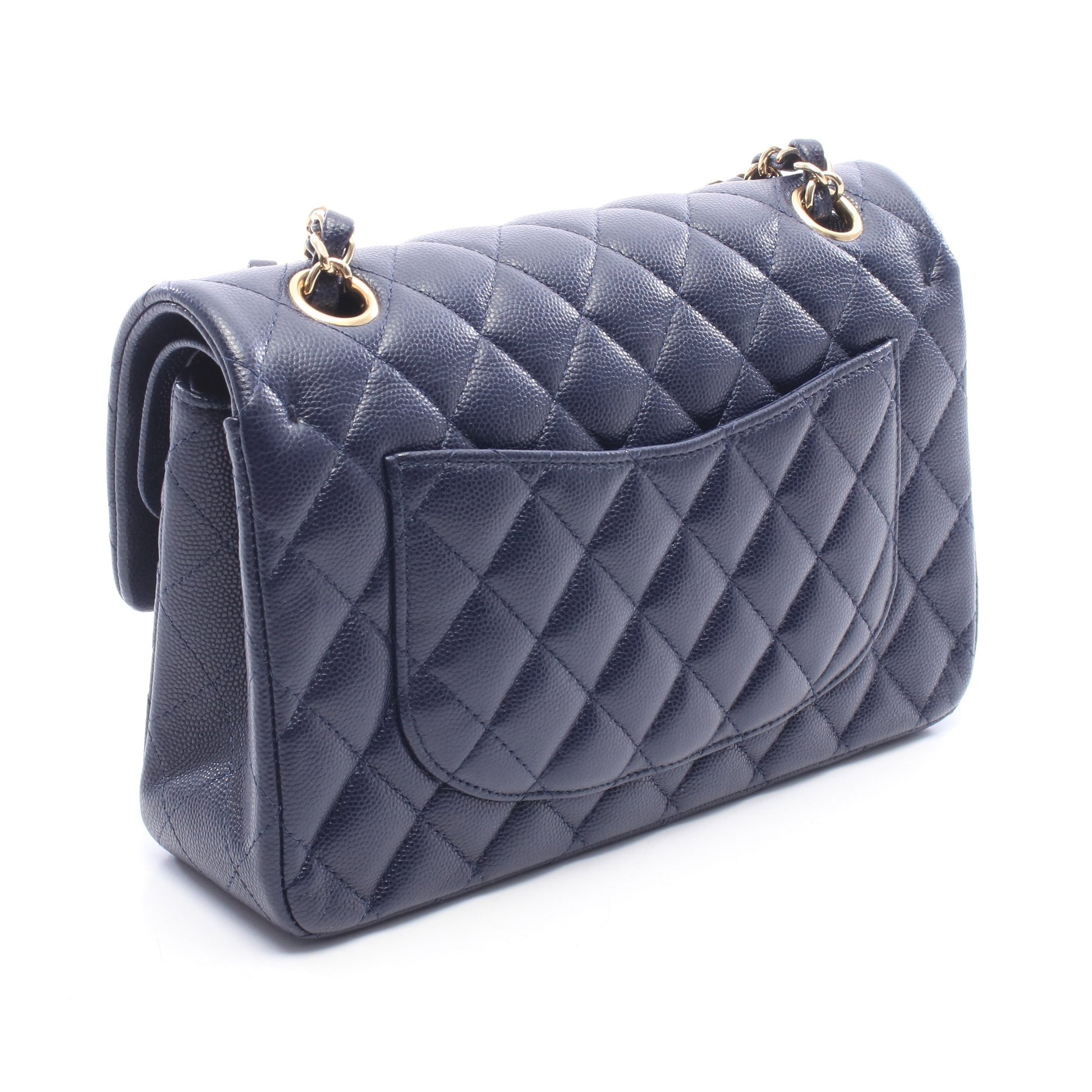 マトラッセ Wフラップ Wチェーンショルダーバッグ キャビアスキン ネイビー ゴールド金具 シャネル バッグ CHANEL
