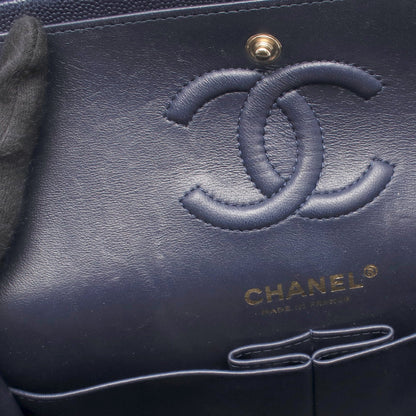 マトラッセ Wフラップ Wチェーンショルダーバッグ キャビアスキン ネイビー ゴールド金具 シャネル バッグ CHANEL