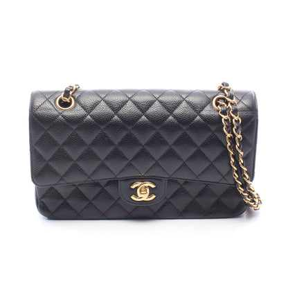 マトラッセ Wフラップ Wチェーンショルダーバッグ キャビアスキン ブラック ゴールド金具 シャネル バッグ CHANEL