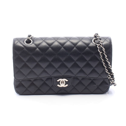 マトラッセ Wフラップ Wチェーンショルダーバッグ キャビアスキン ブラック シルバー金具 シャネル バッグ CHANEL