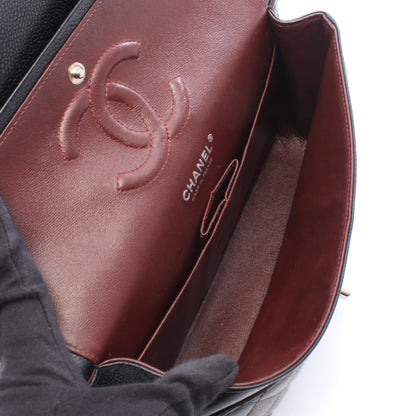 マトラッセ Wフラップ Wチェーンショルダーバッグ キャビアスキン ブラック シルバー金具 シャネル バッグ CHANEL