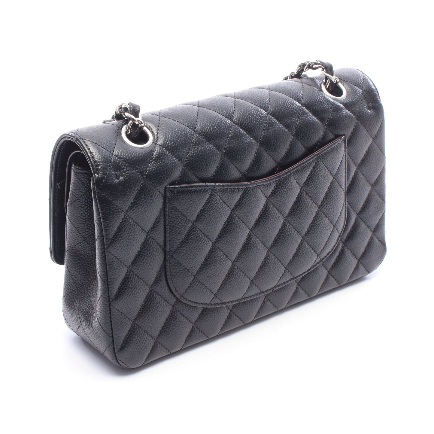 マトラッセ Wフラップ Wチェーンショルダーバッグ キャビアスキン ブラック シルバー金具 シャネル バッグ CHANEL