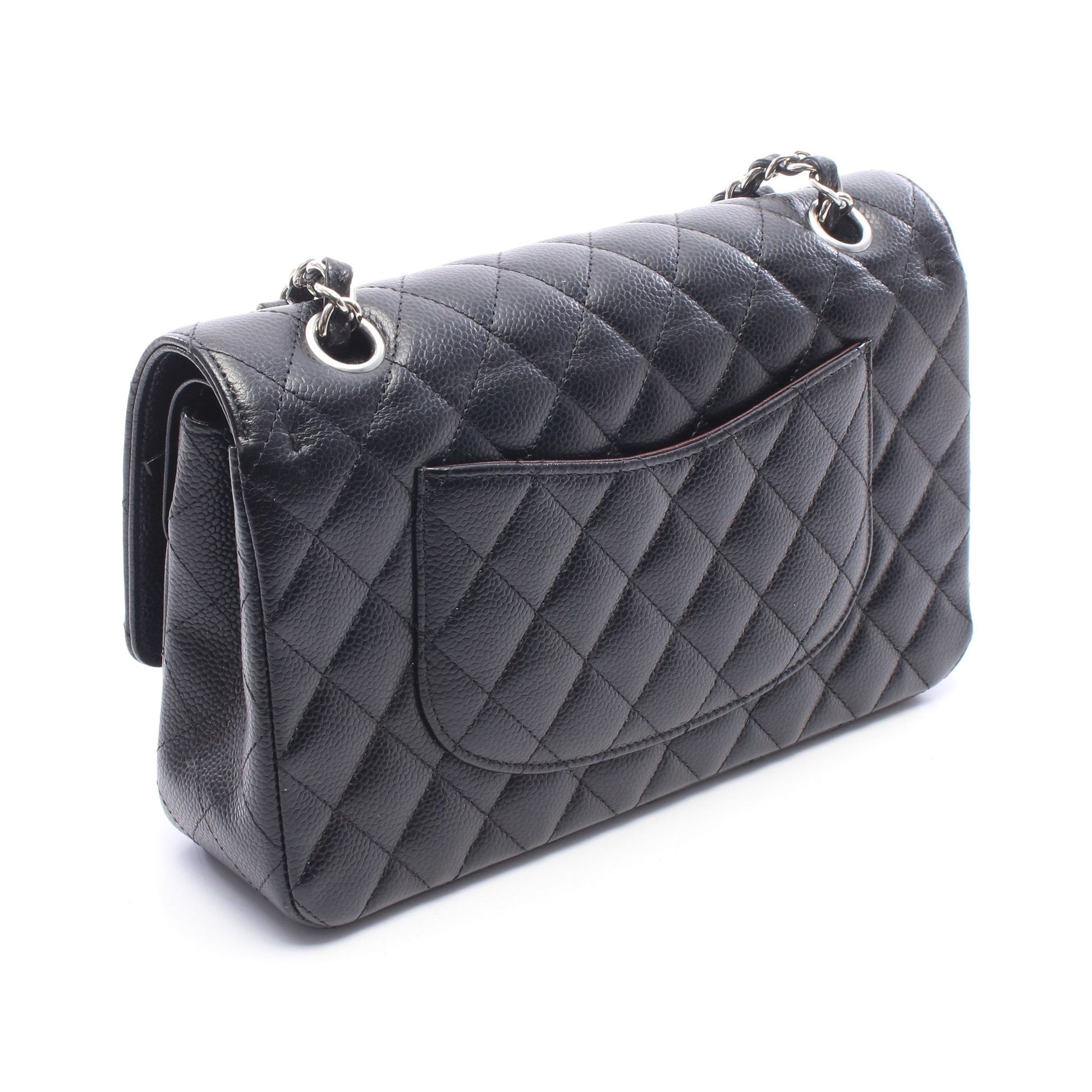 マトラッセ Wフラップ Wチェーンショルダーバッグ キャビアスキン ブラック シルバー金具 シャネル バッグ CHANEL