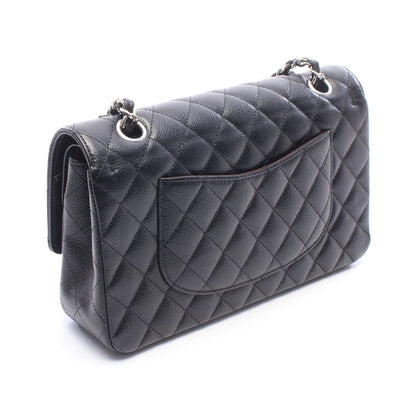 マトラッセ Wフラップ Wチェーンショルダーバッグ キャビアスキン ブラック シルバー金具 シャネル バッグ CHANEL