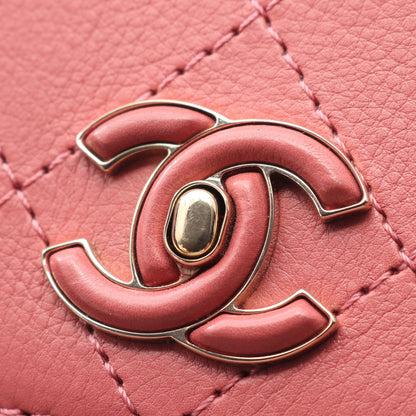 マトラッセ Wチェーンショルダーバッグ ラムスキン ピンク ゴールド金具 シャネル バッグ CHANEL