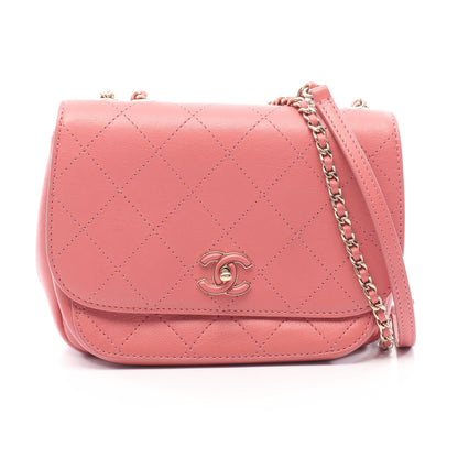 マトラッセ Wチェーンショルダーバッグ ラムスキン ピンク ゴールド金具 シャネル バッグ CHANEL