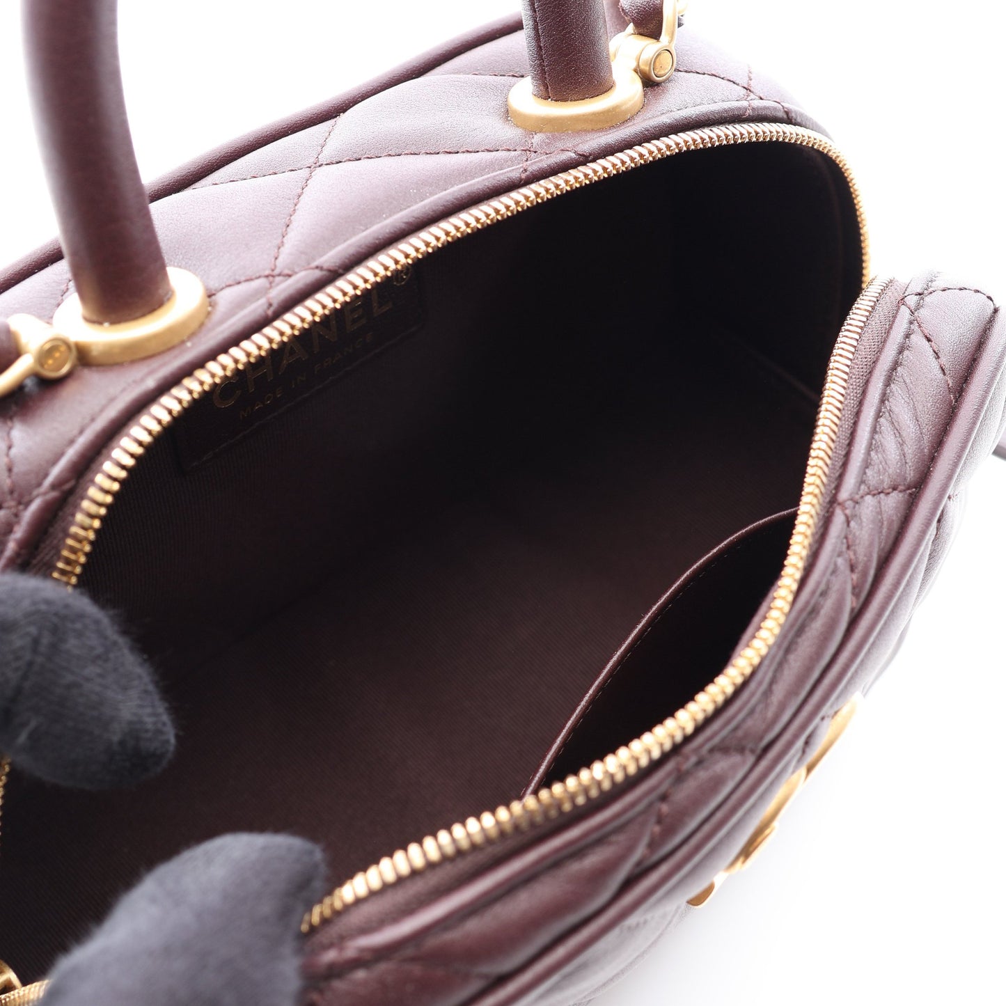 マトラッセ ミニ ボーリング 2WAY チェーンショルダーバッグ ラムスキン ダークブラウン ゴールド金具 シャネル バッグ CHANEL