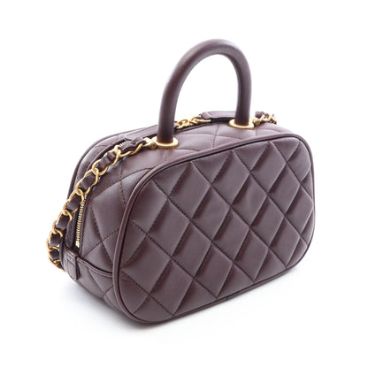 マトラッセ ミニ ボーリング 2WAY チェーンショルダーバッグ ラムスキン ダークブラウン ゴールド金具 シャネル バッグ CHANEL