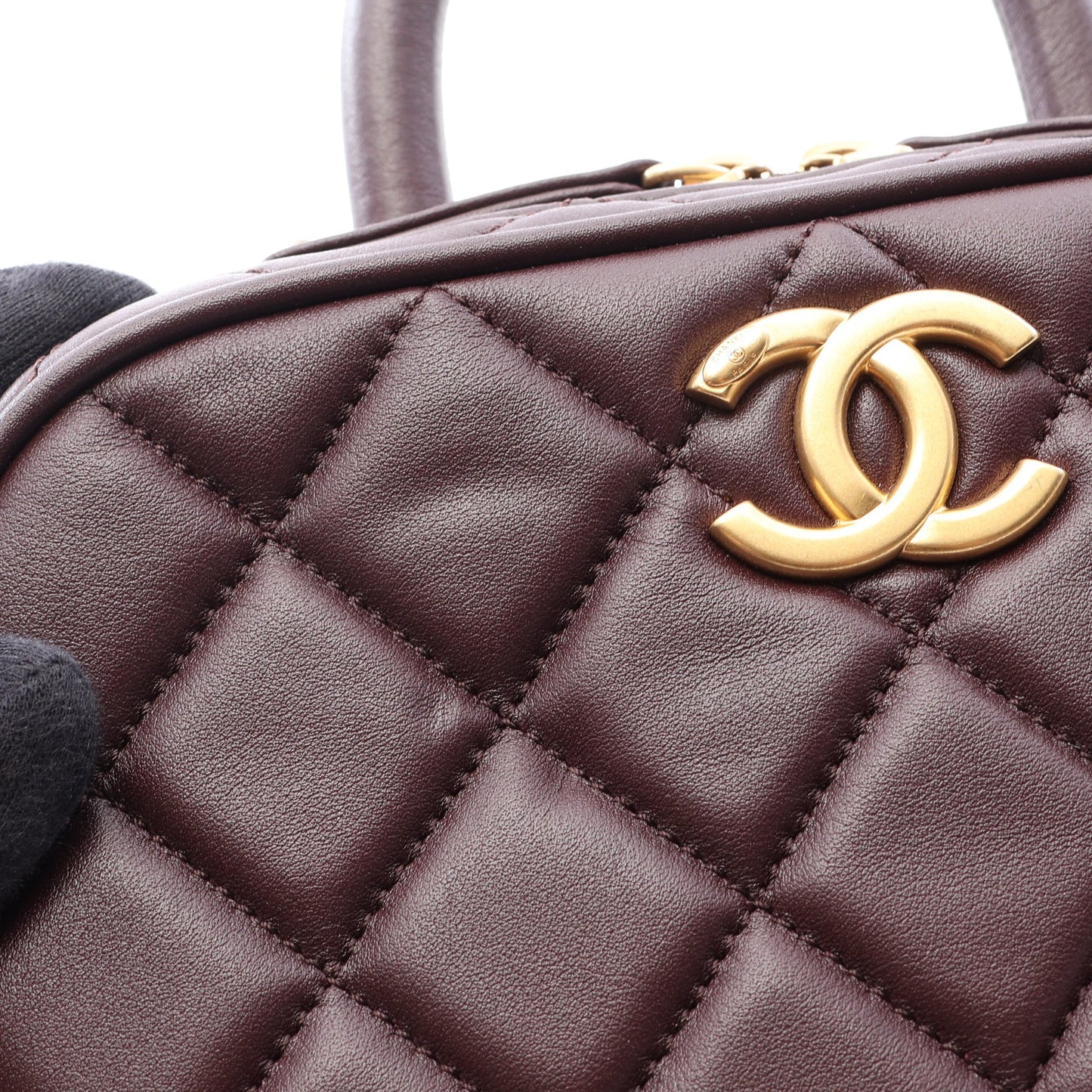 マトラッセ ミニ ボーリング 2WAY チェーンショルダーバッグ ラムスキン ダークブラウン ゴールド金具 シャネル バッグ CHANEL