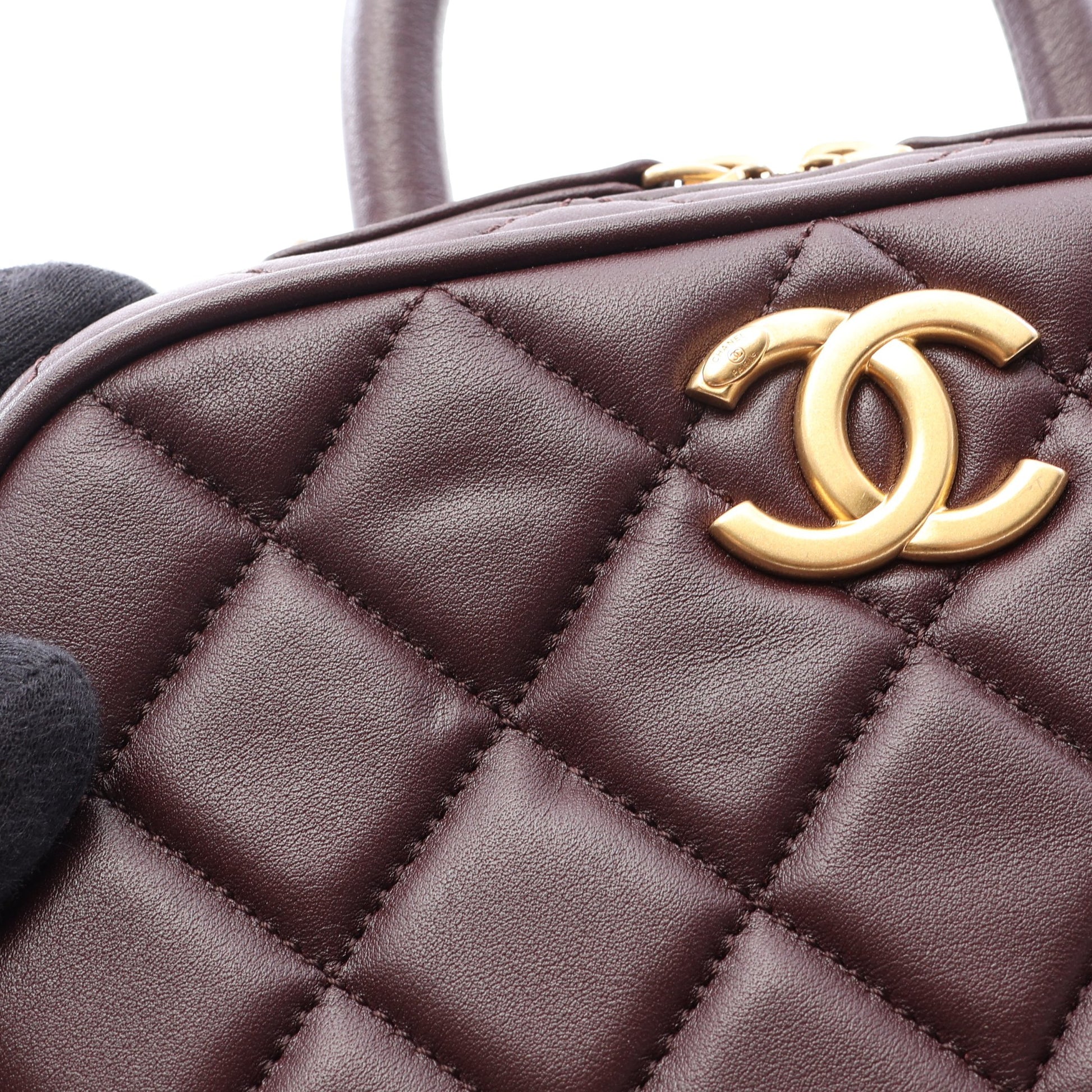 マトラッセ ミニ ボーリング 2WAY チェーンショルダーバッグ ラムスキン ダークブラウン ゴールド金具 シャネル バッグ CHANEL