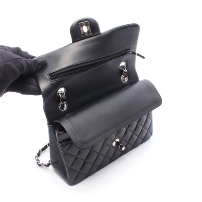 マトラッセ Wフラップ Wチェーンショルダーバッグ ラムスキン ブラック シルバー金具 シャネル バッグ CHANEL