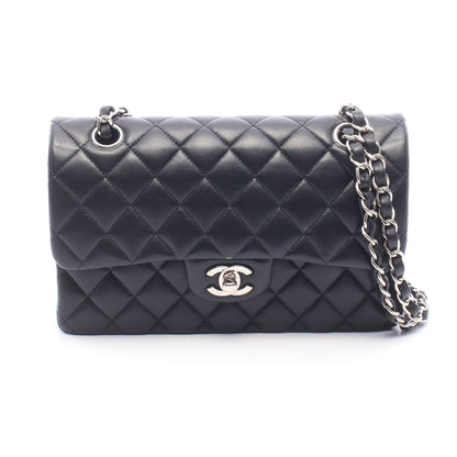 マトラッセ Wフラップ Wチェーンショルダーバッグ ラムスキン ブラック シルバー金具 シャネル バッグ CHANEL