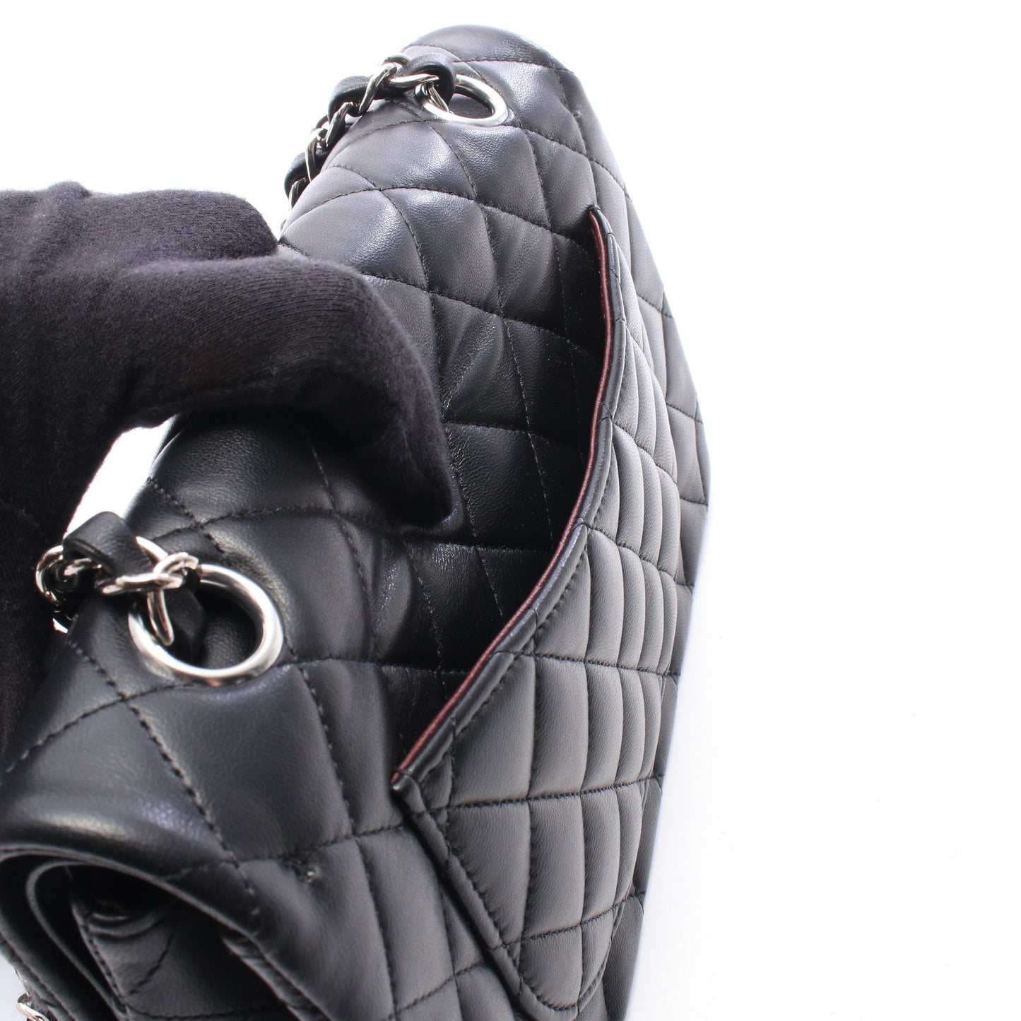 マトラッセ Wフラップ Wチェーンショルダーバッグ ラムスキン ブラック シルバー金具 シャネル バッグ CHANEL