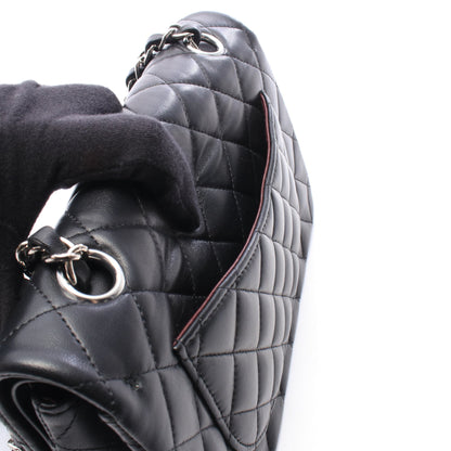 マトラッセ Wフラップ Wチェーンショルダーバッグ ラムスキン ブラック シルバー金具 シャネル バッグ CHANEL