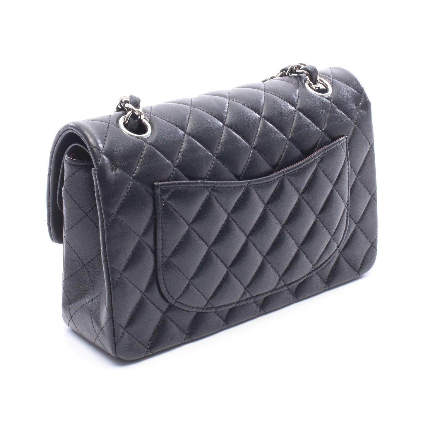 マトラッセ Wフラップ Wチェーンショルダーバッグ ラムスキン ブラック シルバー金具 シャネル バッグ CHANEL