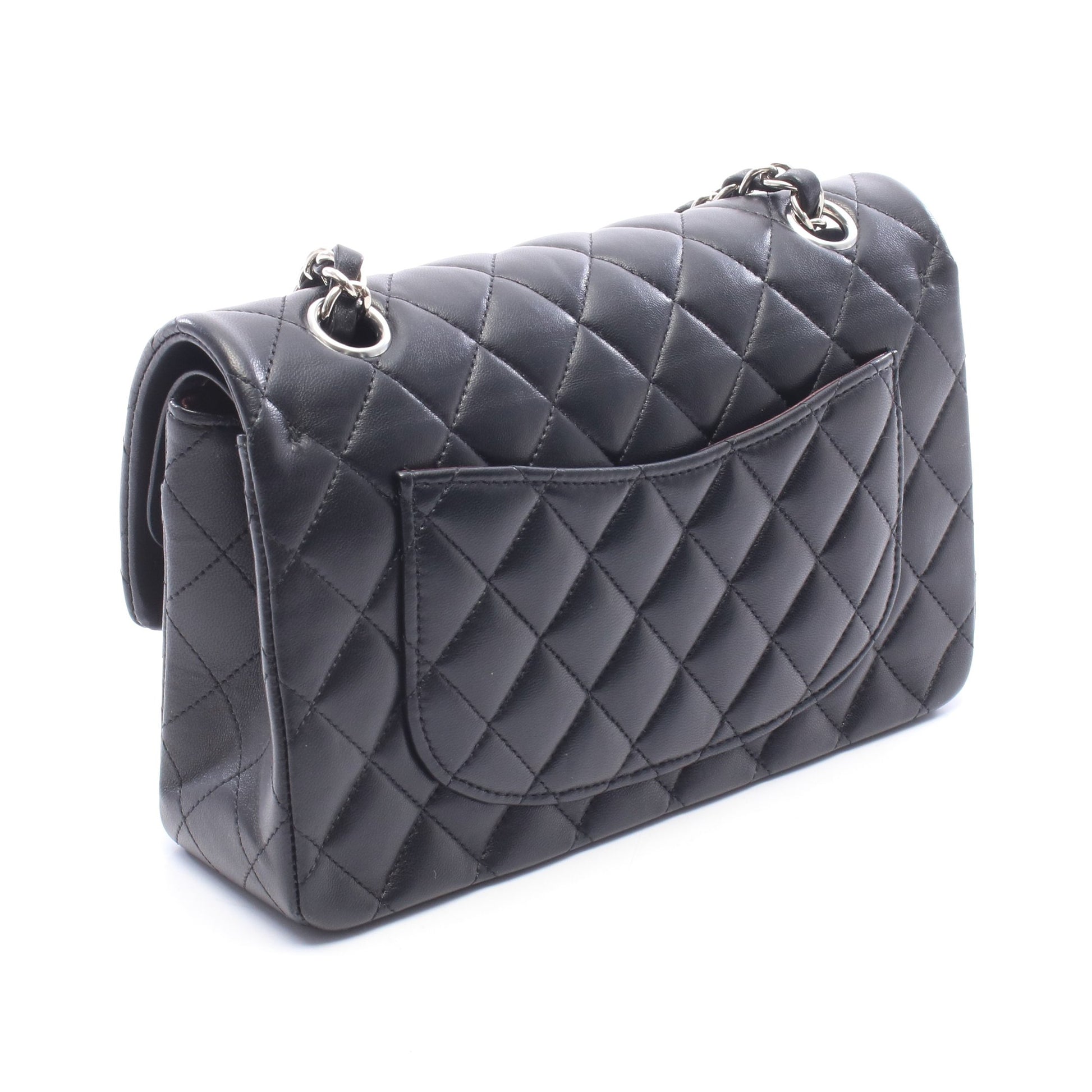 マトラッセ Wフラップ Wチェーンショルダーバッグ ラムスキン ブラック シルバー金具 シャネル バッグ CHANEL