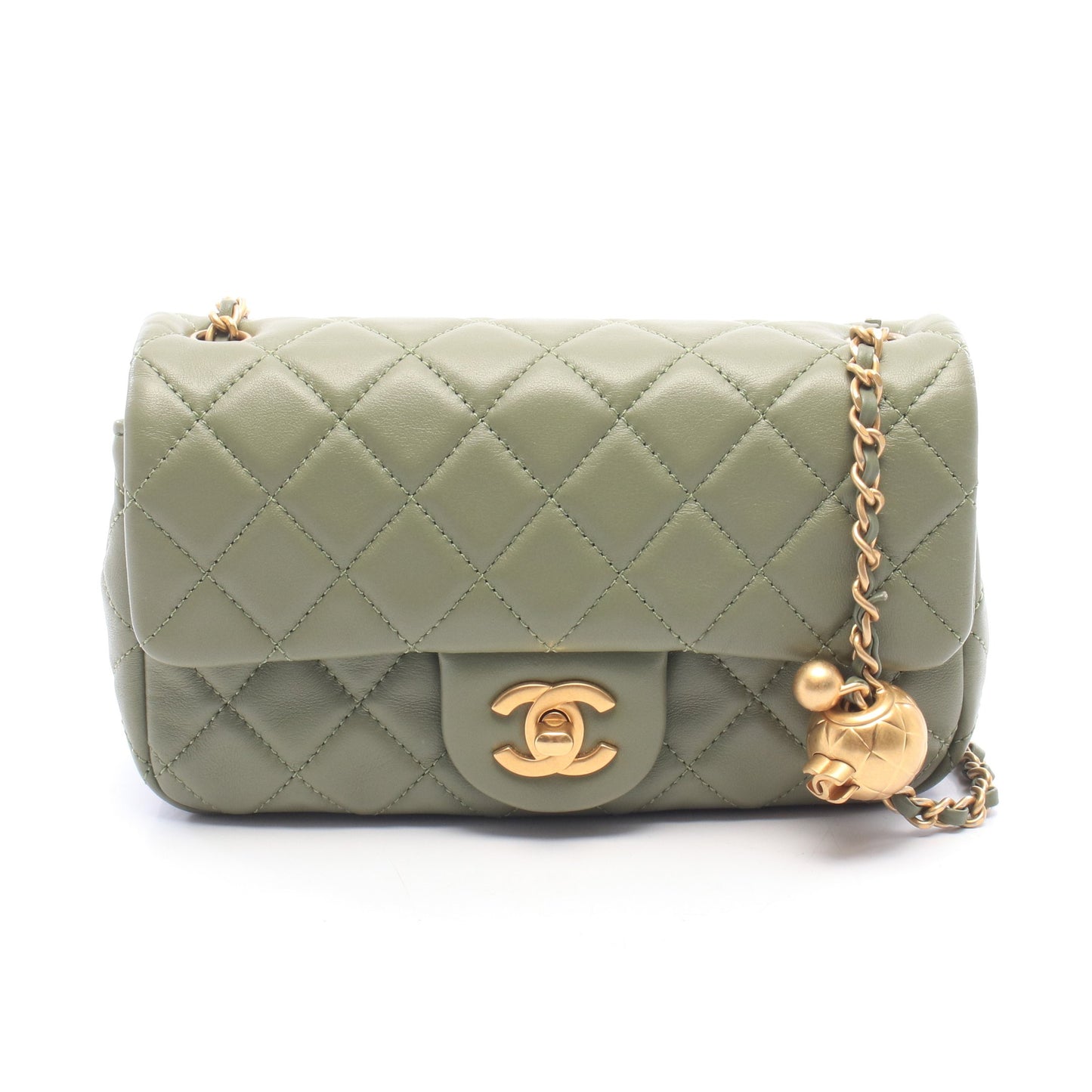 ミニマトラッセ20 チェーンショルダーバッグ レザー カーキグリーン ゴールド金具 シャネル バッグ CHANEL