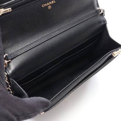 マトラッセ チェーンウォレット ラムスキン エナメルレザー ブラック ゴールド金具 シャネル バッグ CHANEL