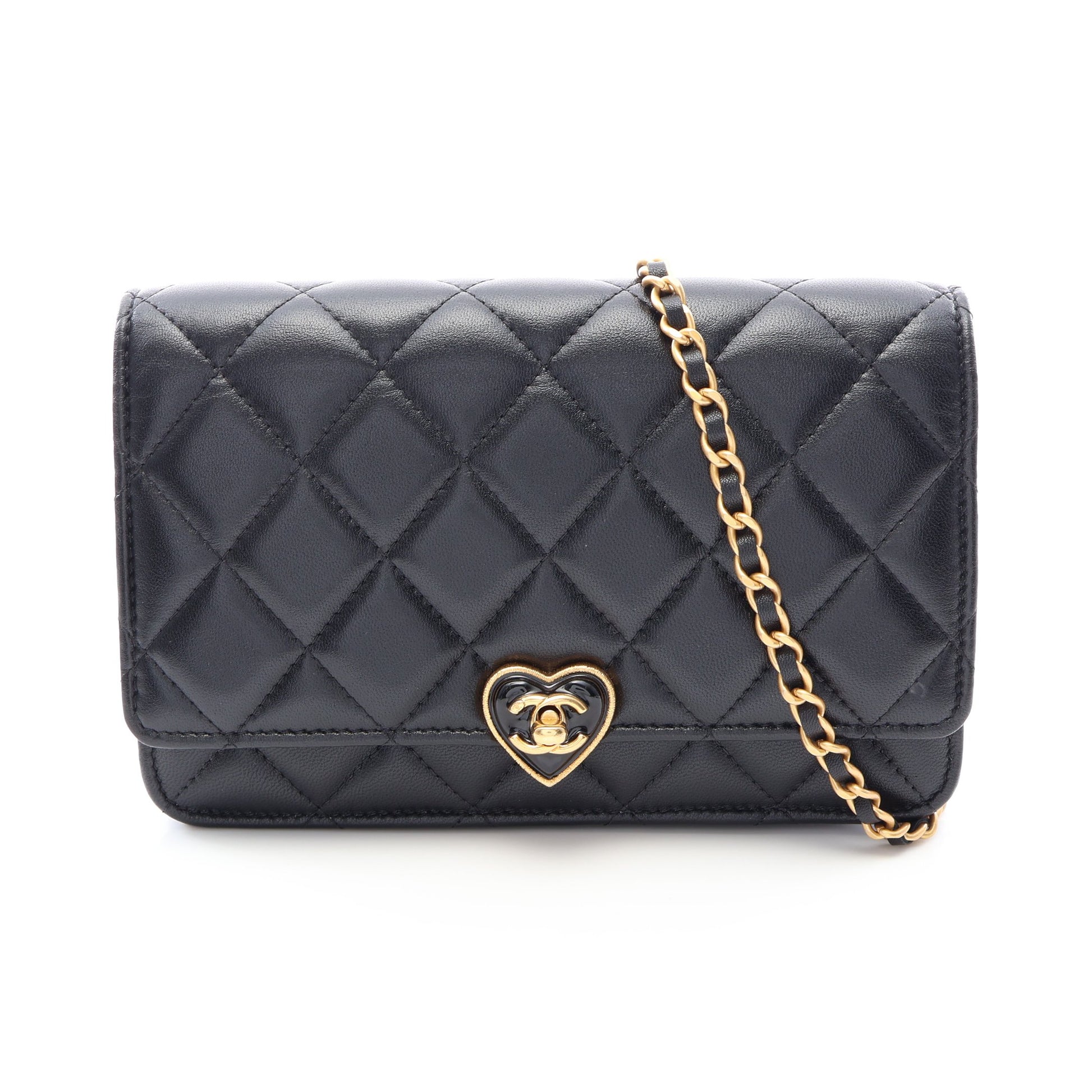 マトラッセ ハートロック チェーンウォレット ラムスキン ブラック ゴールド金具 シャネル バッグ CHANEL