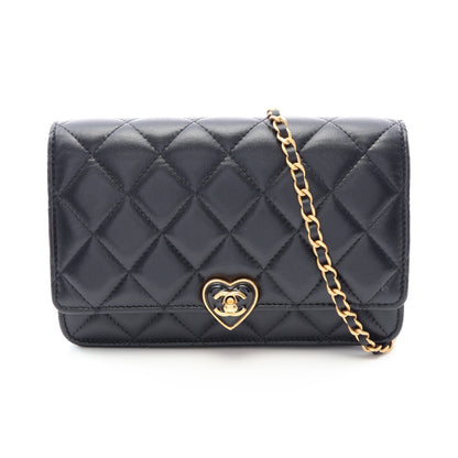 マトラッセ ハートロック チェーンウォレット ラムスキン ブラック ゴールド金具 シャネル バッグ CHANEL