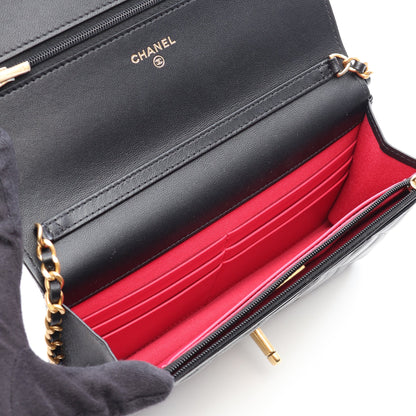マトラッセ ハートロック チェーンウォレット ラムスキン ブラック ゴールド金具 シャネル バッグ CHANEL
