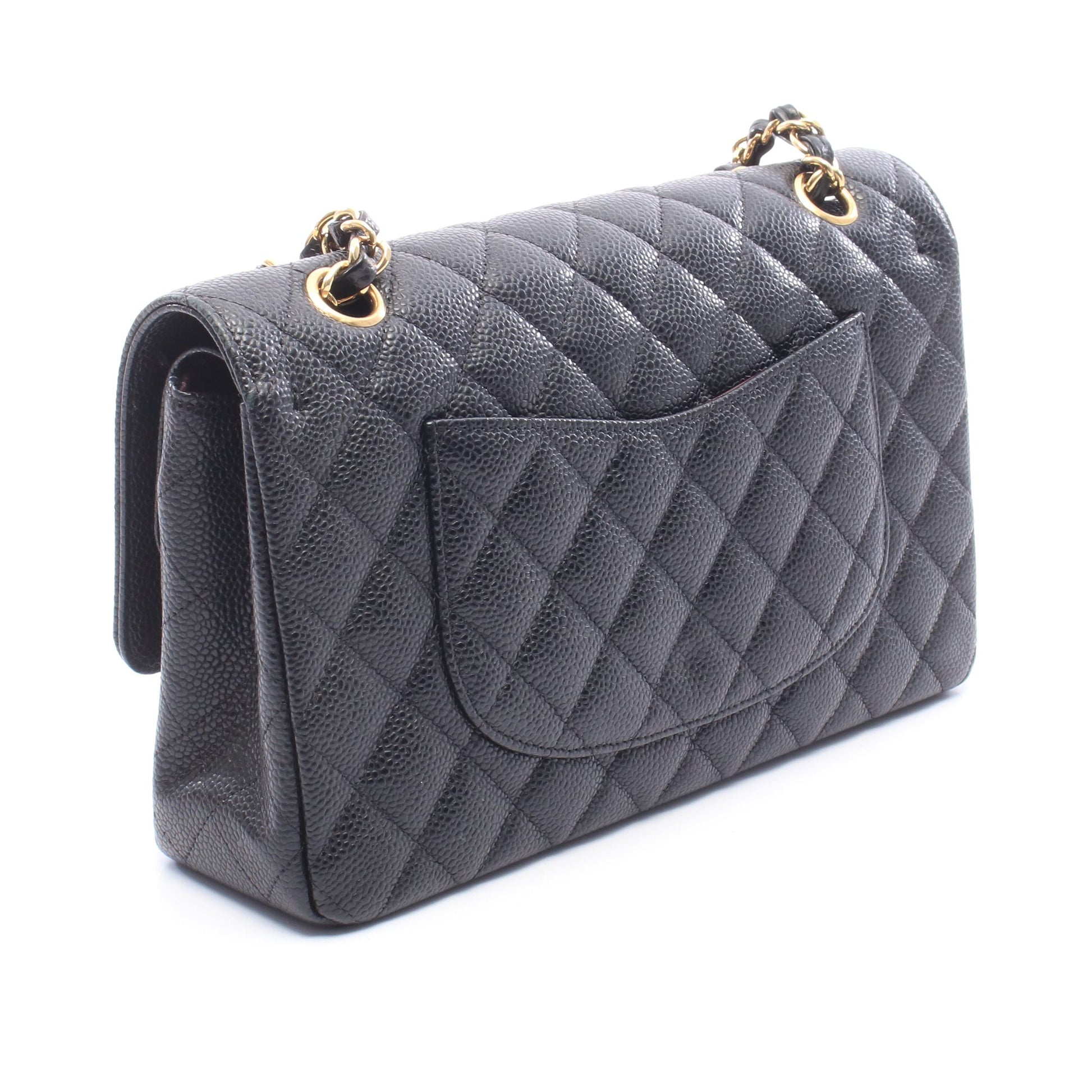マトラッセ Wフラップ Wチェーンショルダーバッグ キャビアスキン ブラック ゴールド金具 シャネル バッグ CHANEL