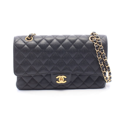 マトラッセ Wフラップ Wチェーンショルダーバッグ キャビアスキン ブラック ゴールド金具 シャネル バッグ CHANEL