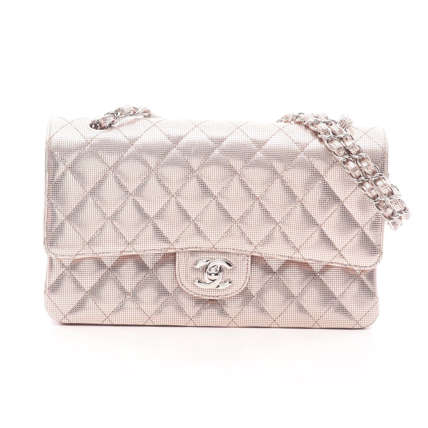 マトラッセ Wフラップ Wチェーンショルダーバッグ レザー ライトピンク シルバー金具 シャネル バッグ CHANEL